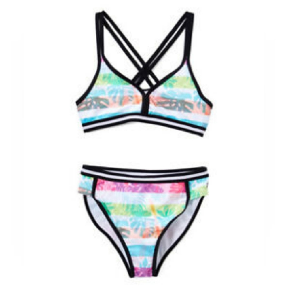 Jantzen Tropicana Girls 6X Bikini Set NWT Tropical Print Criss Cross Back